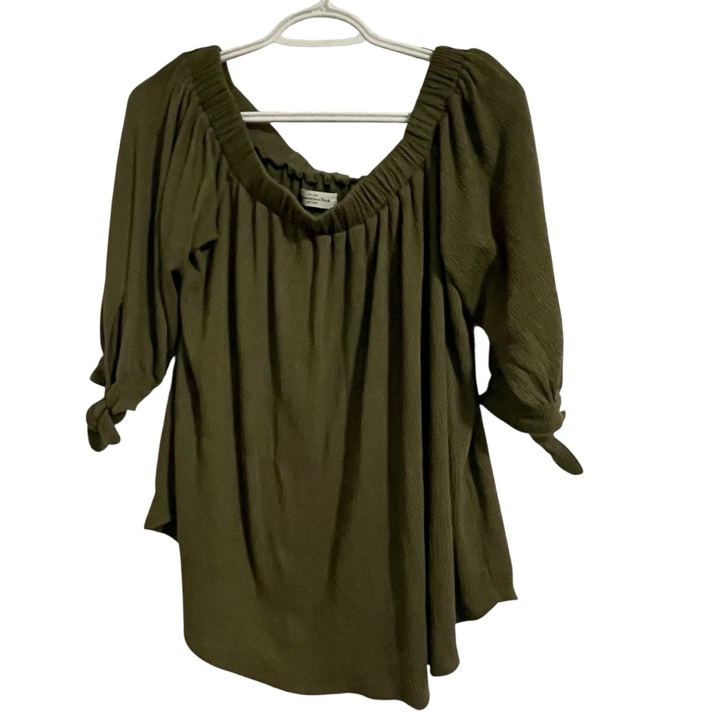 Abercrombie & Fitch Olive Green Blouse with Tie Sleeves - M